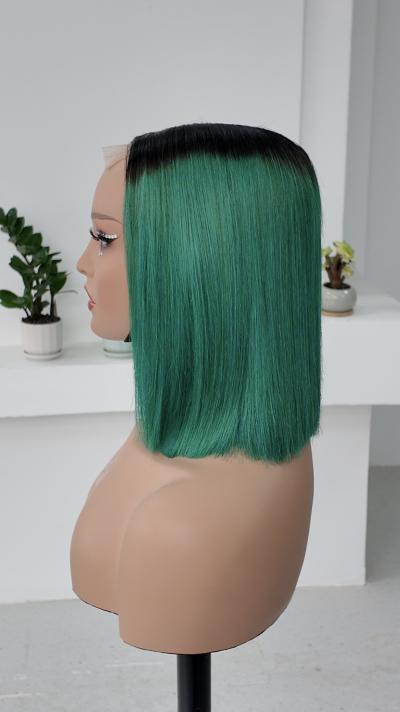 Worry Freeshop 10 inch green ombre straight bob human hair wig side view