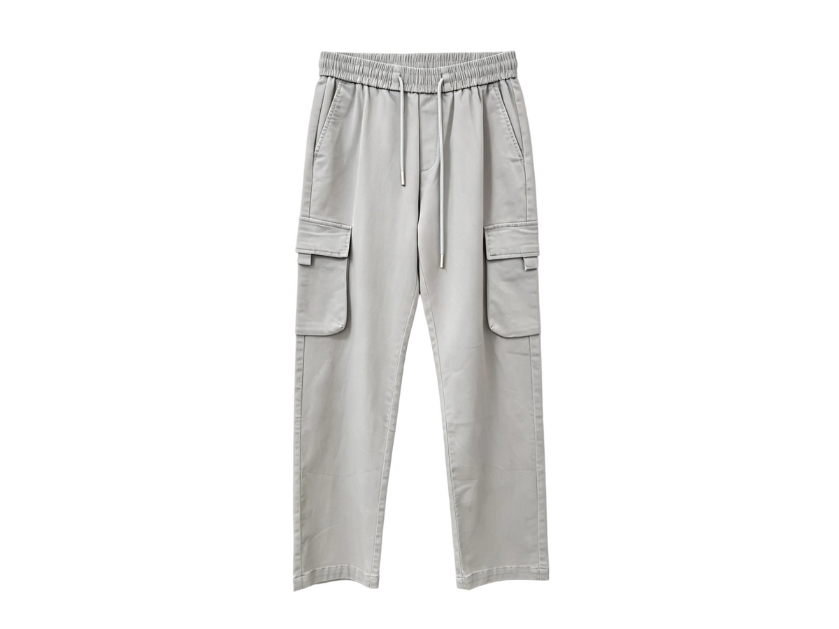 Men’s Light Gray Elastic Waist Cargo Pants – Relaxed Fit Utility Trousers