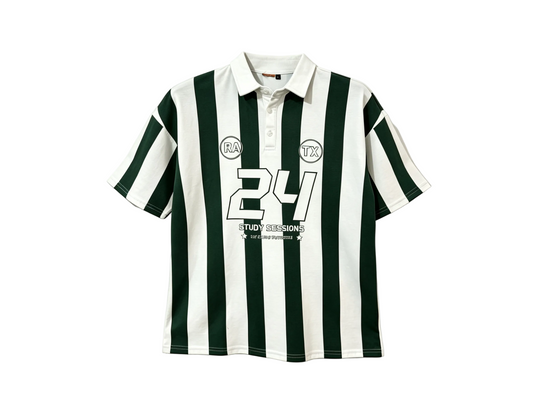 Wholesale Green White Striped Short Sleeve Polo Shirt