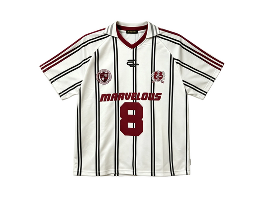 Wholesale Retro Striped Soccer Jersey – White Burgundy No. 8 Football Shirt