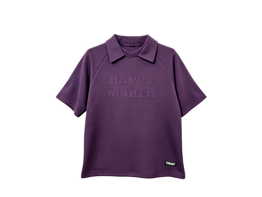 Wholesale Purple Embossed Letter Collared Short Sleeve T-Shirt