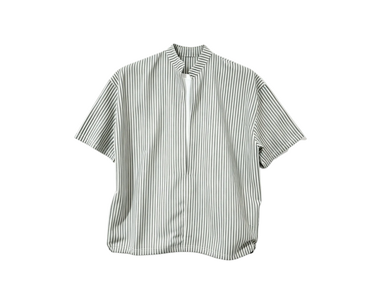 Men’s Striped Short Sleeve Stand Collar Shirt - Casual Summer Button Front Shirt
