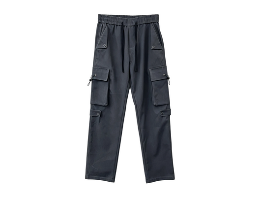 Men’s Black Multi-Pocket Cargo Pants with Elastic Waist