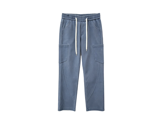 Men’s Blue Grey Drawstring Cargo Casual Pants
