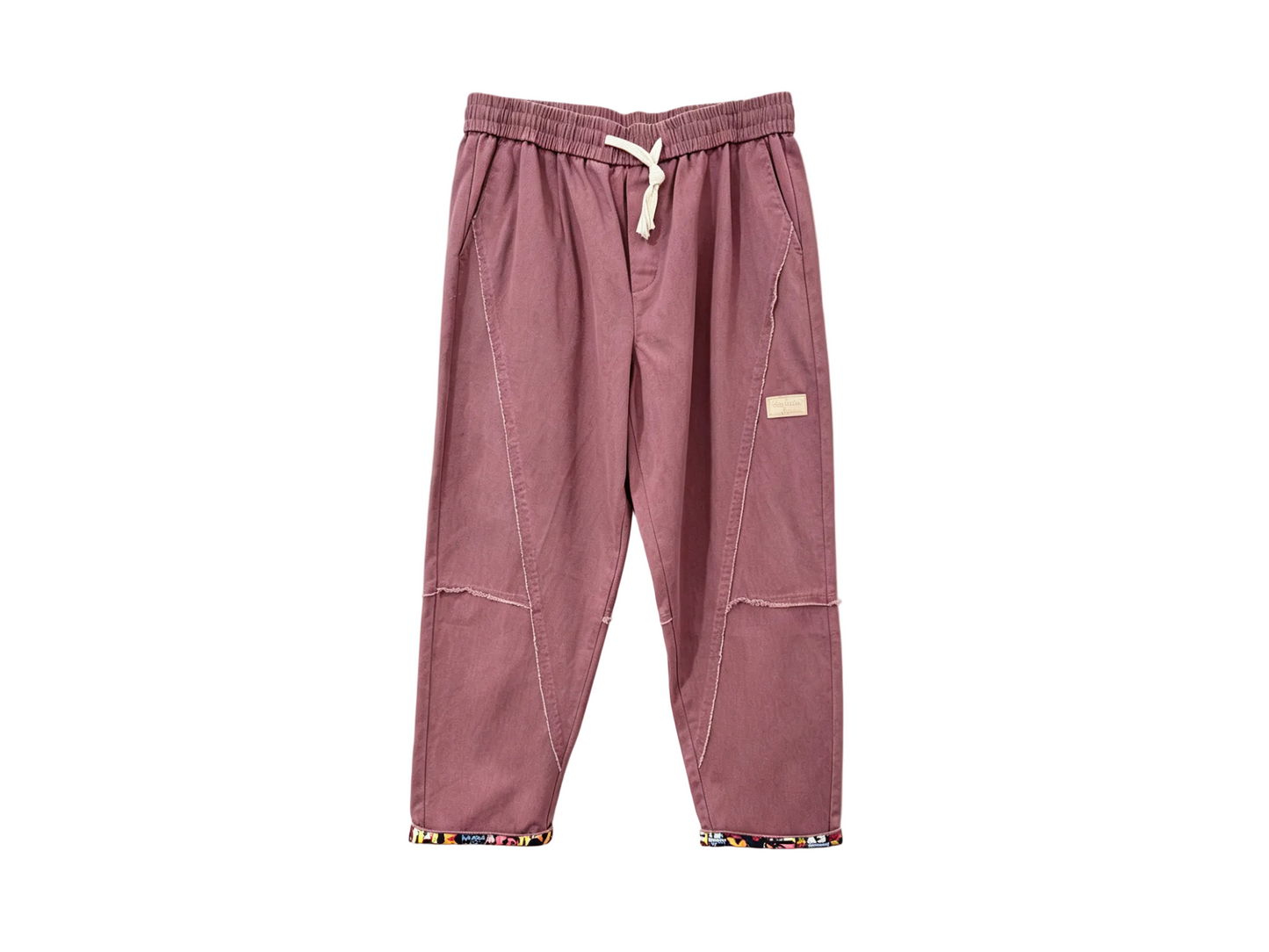 Men’s Dusty Pink Elastic Waist Casual Pants – Contrast Stitch Relaxed Trousers