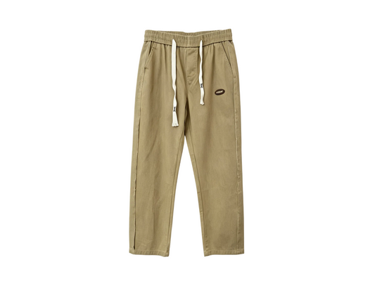Men’s Khaki Drawstring Casual Pants with Elastic Waist