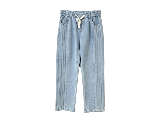 Men’s Light Blue Drawstring Denim Pants with Pintuck Details