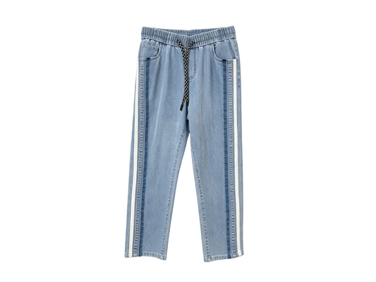 Men’s Light Blue Side Stripe Drawstring Denim Pants
