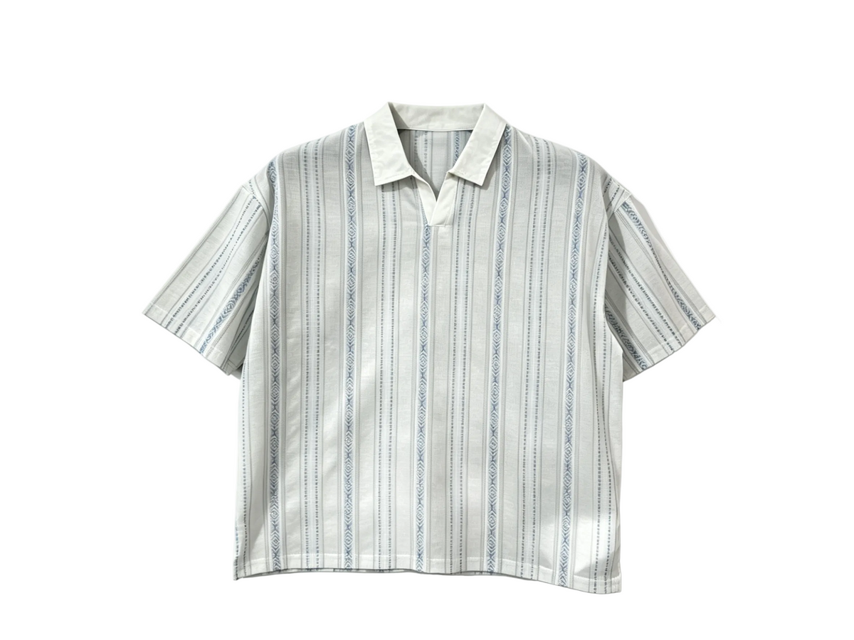 Men’s light grey vertical stripe short sleeve polo shirt for wholesale casualwear