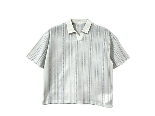 Men’s light grey vertical stripe short sleeve polo shirt for wholesale casualwear