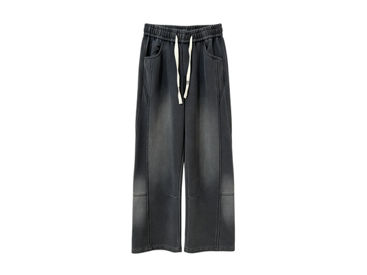 Men’s Washed Black Wide Leg Drawstring Pants