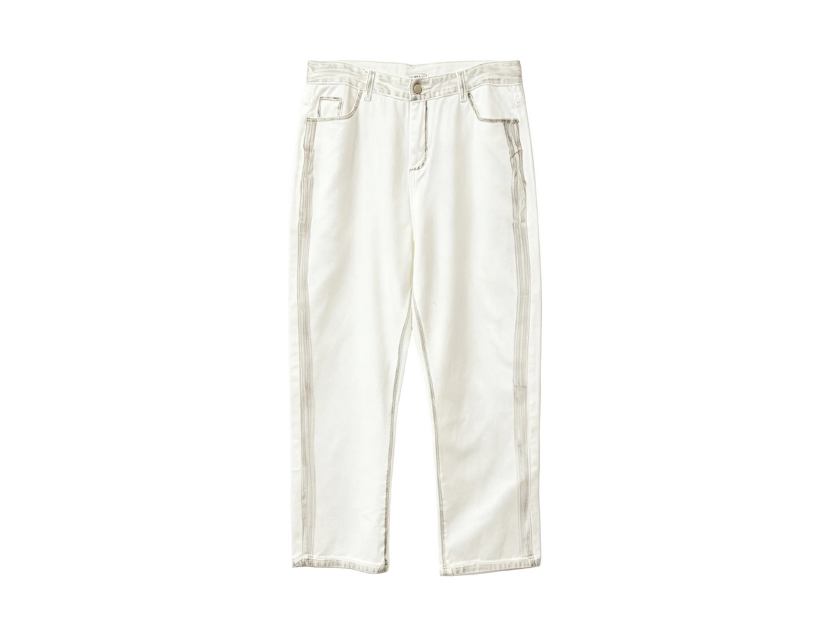 Men’s White Straight Leg Jeans with Contrast Stitching