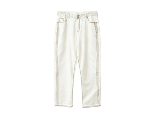 Men’s White Straight Leg Jeans with Contrast Stitching