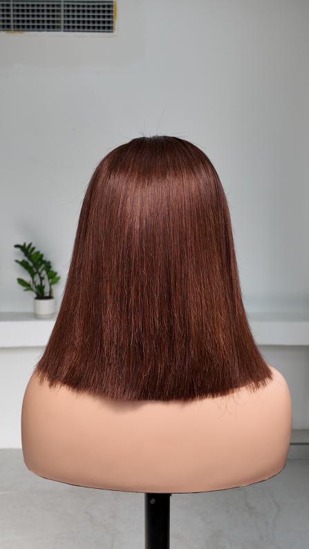 Back view of Worry Freeshop 10 inch brown 13x4 lace straight bob human hair wig