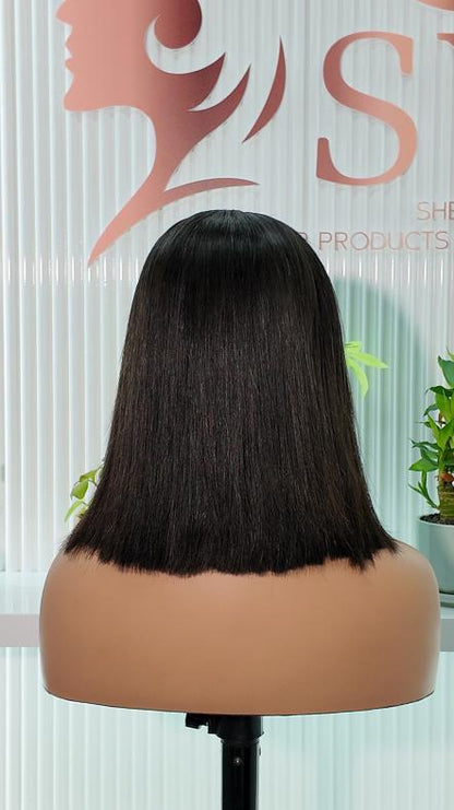 Back view of Worry Freeshop 10 inch 13x4 lace straight bob human hair wig