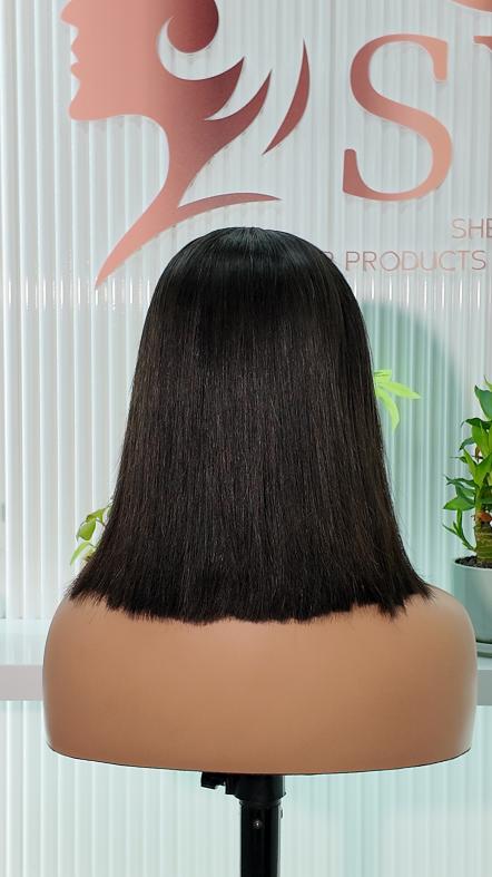 Back view of Worry Freeshop 10 inch 13x4 lace straight bob human hair wig