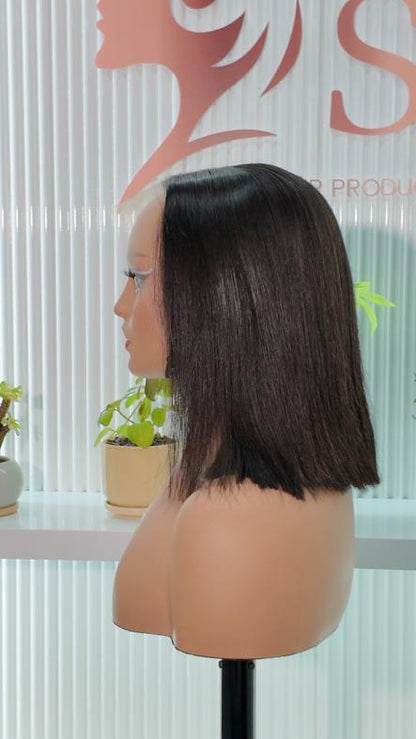 Side view of Worry Freeshop 10 inch 13x4 lace straight bob human hair wig