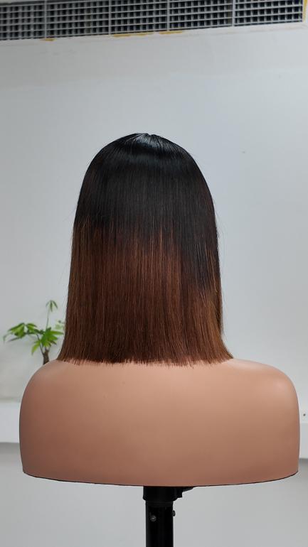 Back view of Worry Freeshop 10 inch 1x3 lace ombre straight bob human hair wig