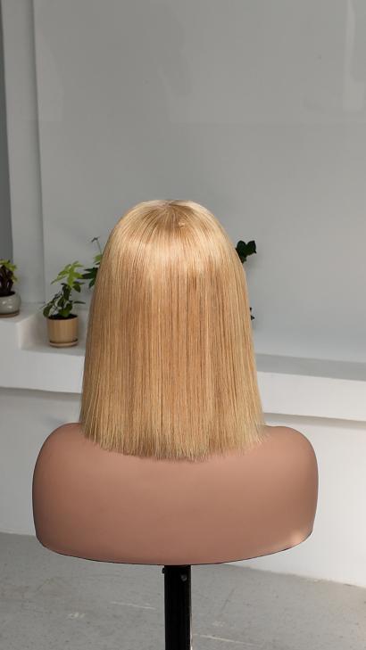 Worry Freeshop 10 inch blonde straight bob human hair wig back view