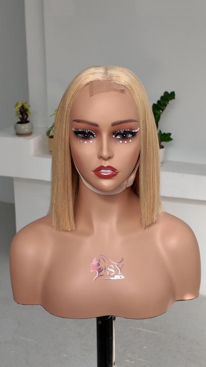 Worry Freeshop 10 inch blonde straight bob 2x6 lace human hair wig front view