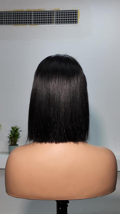 Back view of Worry Freeshop 10 inch natural black straight bob human hair wig