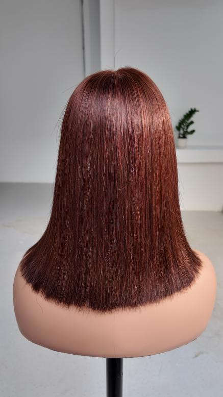 Worry Freeshop 12 Inch Auburn Brown Straight Bob 2x6 Lace Human Hair Wig