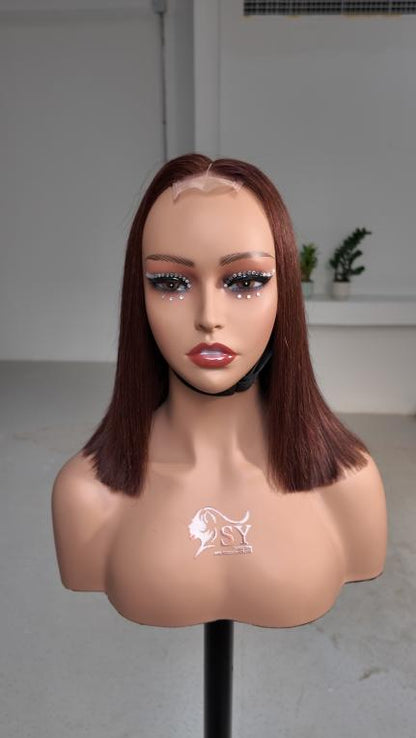 Worry Freeshop 12 Inch Auburn Brown Straight Bob 2x6 Lace Human Hair Wig