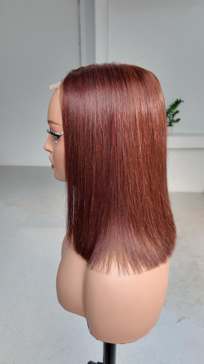 Worry Freeshop 12 Inch Auburn Brown Straight Bob 2x6 Lace Human Hair Wig