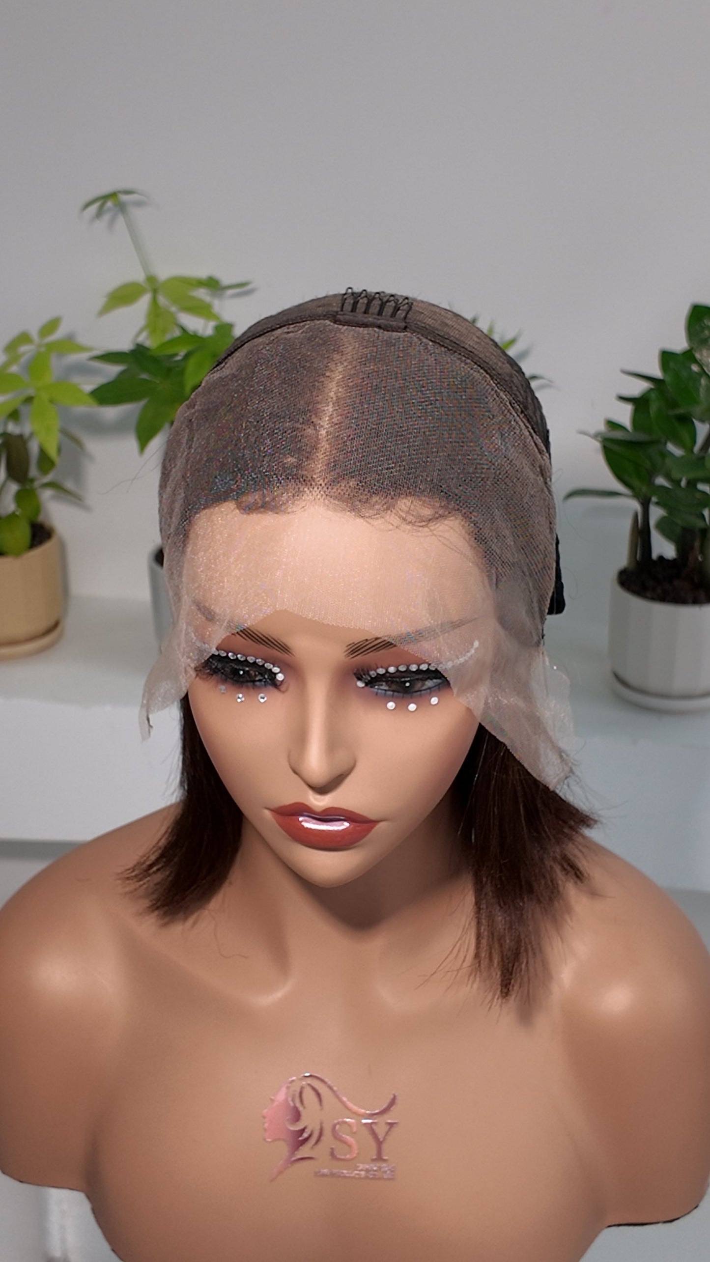 13x4 lace cap construction of Worry Freeshop brown straight bob human hair wig