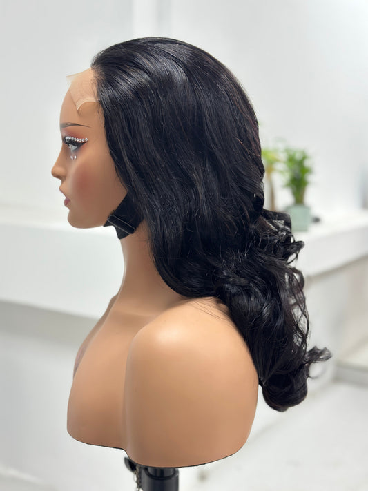 Side view of 20 inch natural black retro curl lace wig by Worry Freeshop