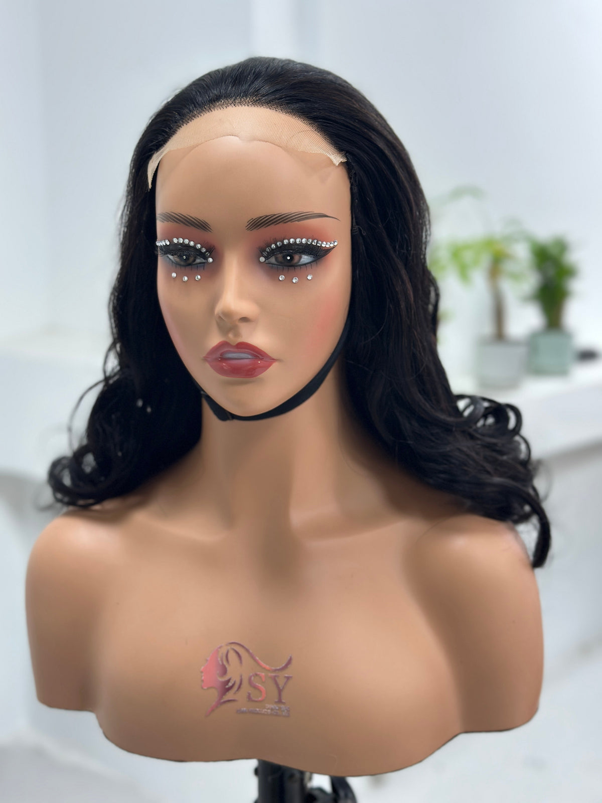 Front view of Worry Freeshop 22 inch natural black retro curl human hair wig