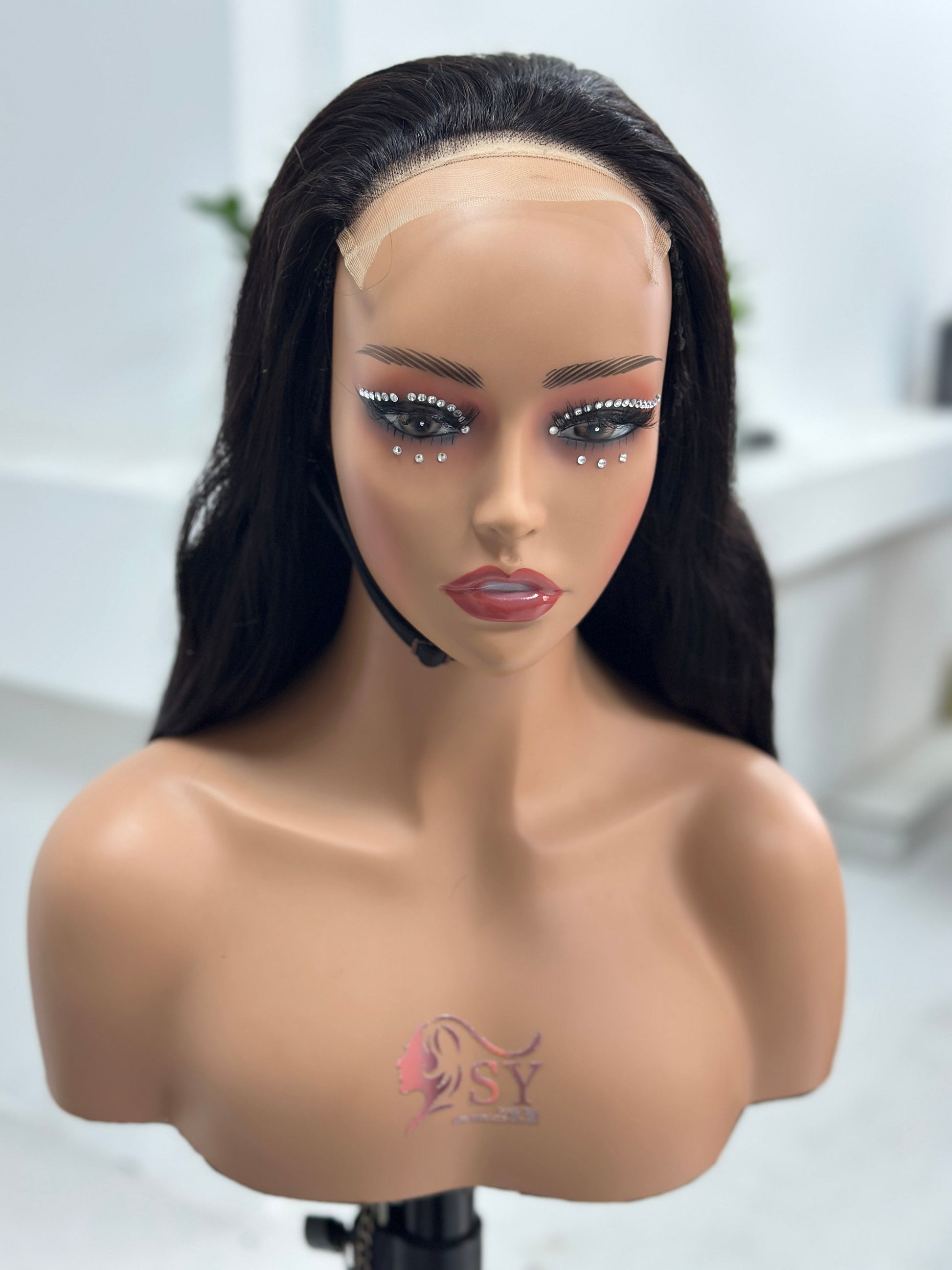Front view of 24 inch natural black loose wave wig by Worry Freeshop