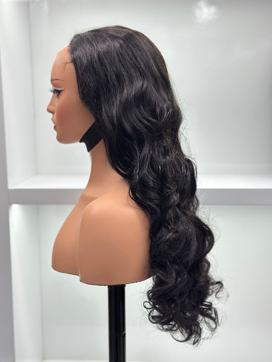 Side view of 28 inch natural black loose wave wig by Worry Freeshop