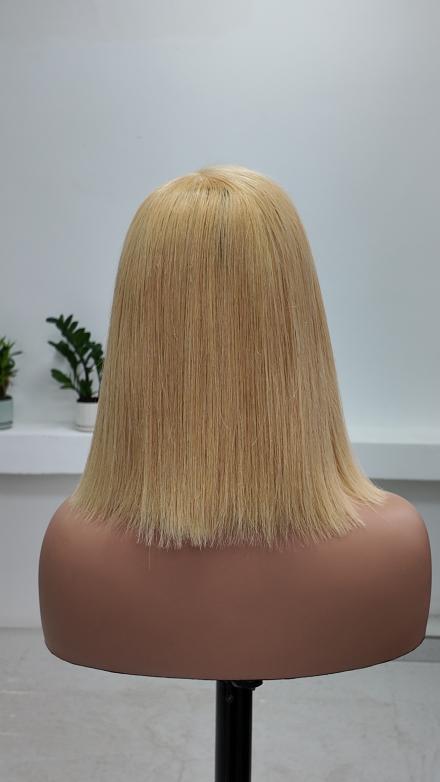Worry Freeshop 10 inch 613 blonde 5x5 lace straight bob human hair wig back view