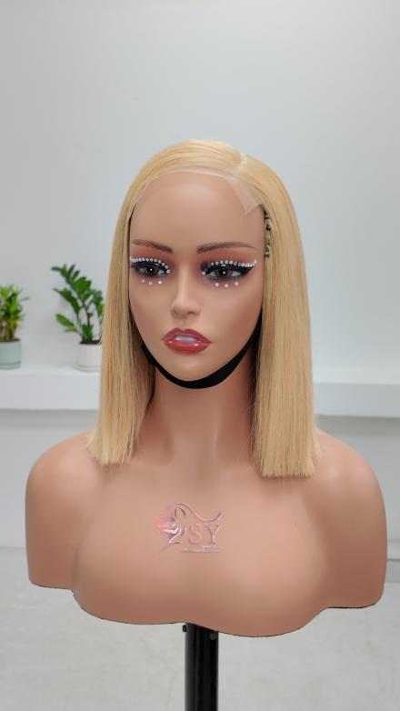 Worry Freeshop 10 inch 613 blonde 5x5 lace straight bob human hair wig front view