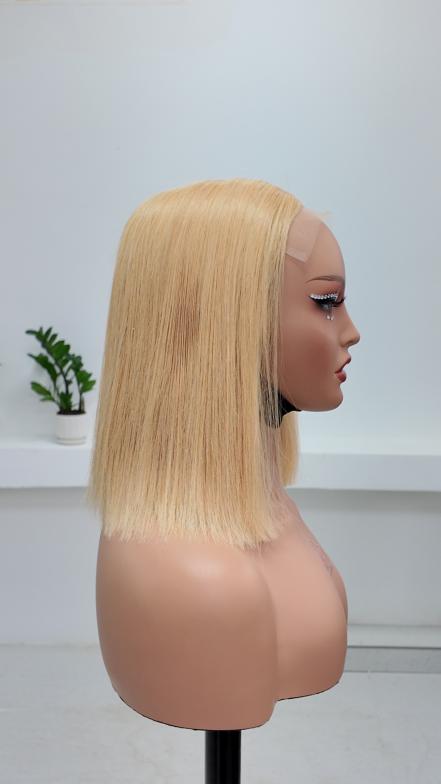 Worry Freeshop 10 inch 613 blonde 5x5 lace straight bob human hair wig side view