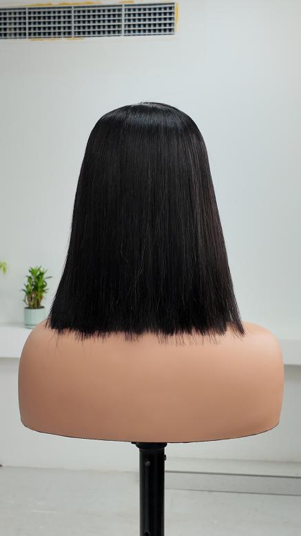Worry Freeshop black 10 inch 5x5 lace straight bob human hair wig back view