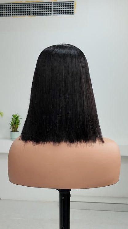 Worry Freeshop black 10 inch 5x5 lace straight bob human hair wig back view