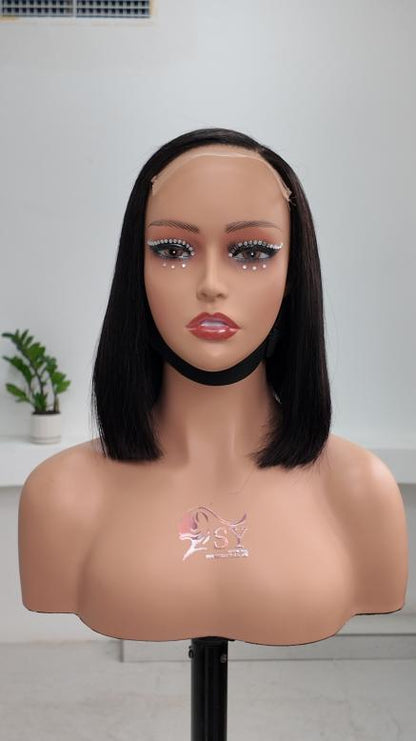 Worry Freeshop black 10 inch 5x5 lace straight bob human hair wig front view
