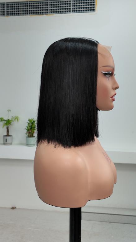 Worry Freeshop black 10 inch 5x5 lace straight bob human hair wig side view