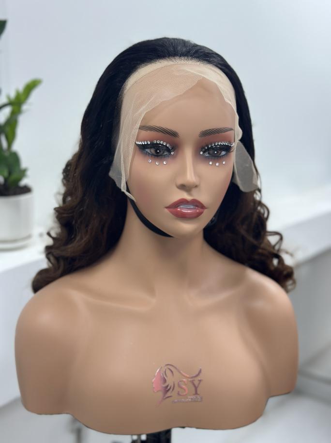 Worry Freeshop black brown highlight loose body wave lace front wig front view