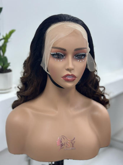 Worry Freeshop black brown highlight loose body wave lace front wig front view