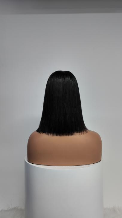 Back view of Worry Freeshop 10-inch black straight bob wig