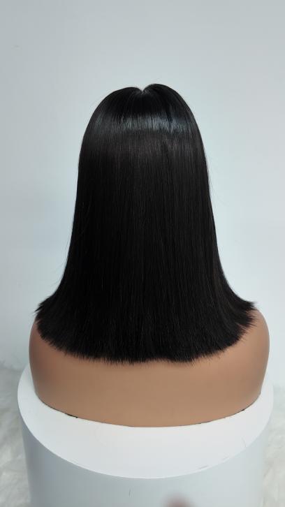 Back view of Worry Freeshop 12-inch black straight bob wig