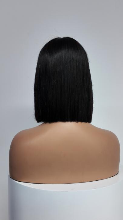 Worry Freeshop black straight blunt bob 2x6 lace human hair wig back view