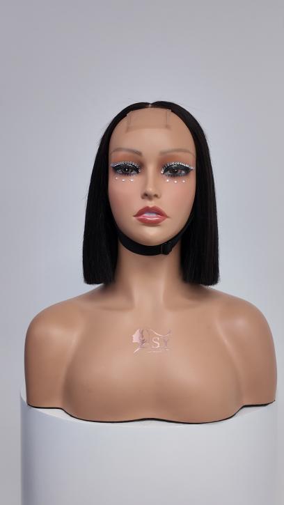 Worry Freeshop black straight blunt bob 2x6 lace human hair wig front view