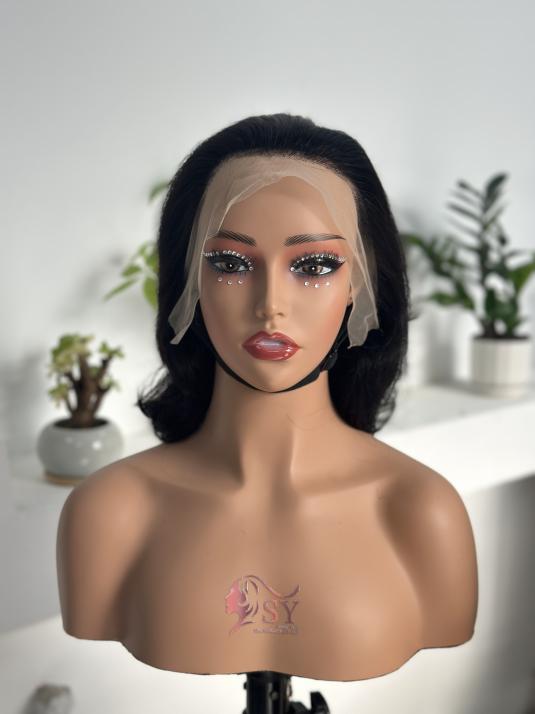 Worry Freeshop bouncy curly 13x4 lace front human hair wig front view natural black