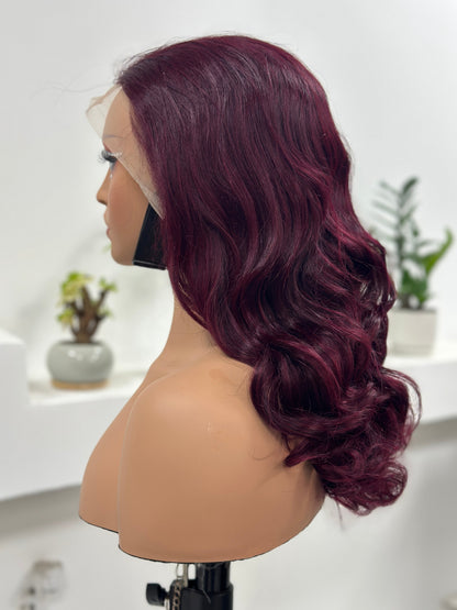 Worry Freeshop burgundy loose curly 13x4 lace front wig side view