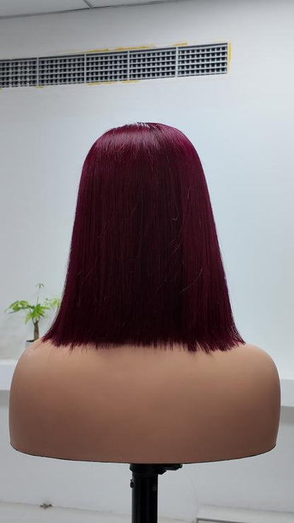 Worry Freeshop 10 inch burgundy 5x5 lace straight bob human hair wig back view