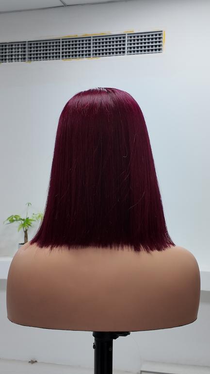 Worry Freeshop 10 inch burgundy 5x5 lace straight bob human hair wig back view